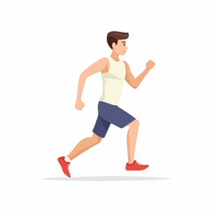 Man running in athletic white outfit. Sports and fitness lifestyle concept. Flat vector illustration.
