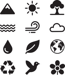 Collection of environmental and nature themed icons for design projects