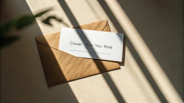 Thoughtful note on a brown envelope with soft shadows highlighting a personal message offering encouragement and inspiration