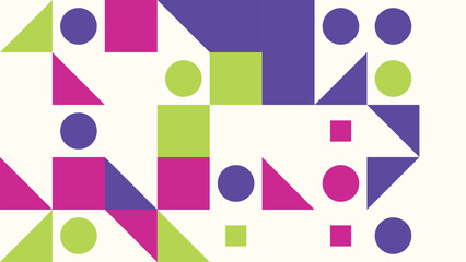 Geometric Shapes Pattern with Circles, Squares and Triangles on Beige Background