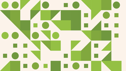 Geometrical Pattern with Green Shapes on Beige Background, Modern Abstract Art