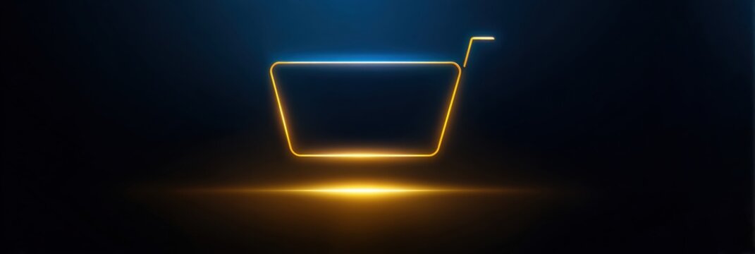 Creative Neon Shopping Cart Design Glowing Against a Dark Background