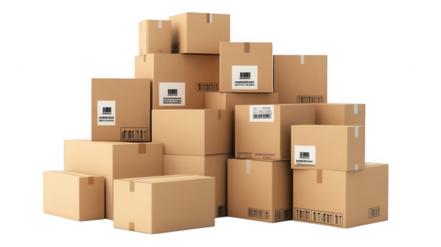 Stack of cardboard boxes ready for shipping and delivery on transparent background - Powered by Adobe