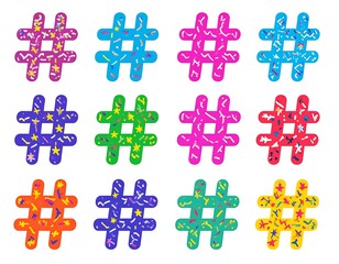 Obraz premium Colorful, decorated symbols arranged on white background