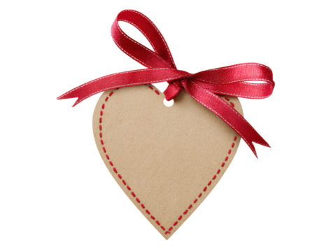 Heart shaped gift tag with red ribbon image, Isolated, Png Transparent Background