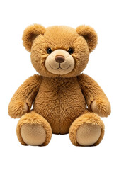 Obraz premium Cute brown teddy bear sitting isolated on transparent background, a cuddly friend