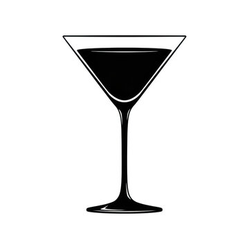 Black silhouette of a martini glass isolated on transparent background