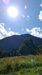Mountain landscape under sunlight with clouds and transparent background