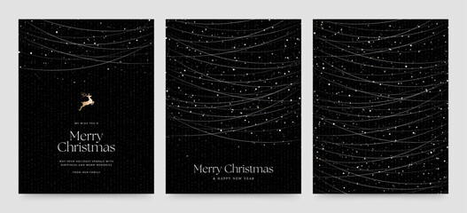 Fototapeta na wymiar Christmas Flyer Template in Luxury Black & Gold with Modern Minimalist Style for Luxe Holiday Cards