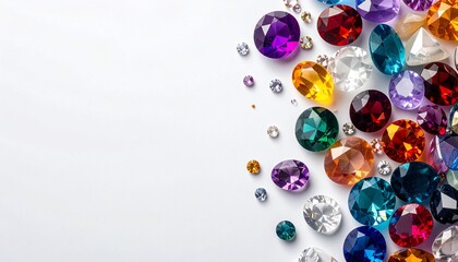 A stunning array of assorted gemstones on a white backdrop, perfect for design usage