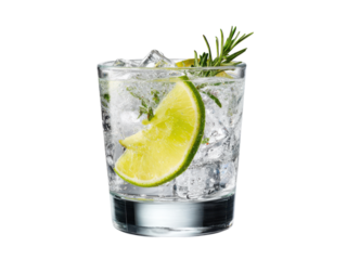 Refreshing gin tonic with lime and rosemary image, Isolated, Png Transparent Background
