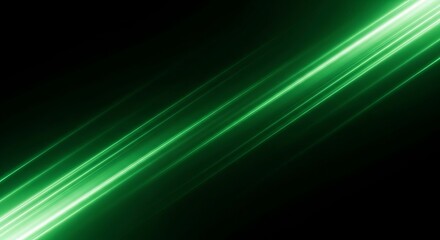 Fototapeta premium Diagonal green light streaks on a black background create a dynamic effect