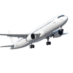 Obraz premium White jet ascends on black. Clean, crisp, modern airplane