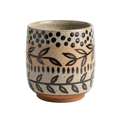 Ceramic cup with floral pattern isolated on a transparent background