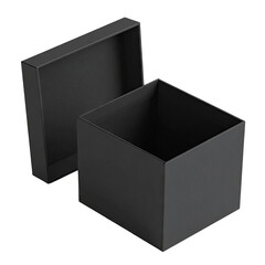 Matte black box with lifted lid, simple and elegant look