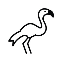 A black and white illustration of a flamingo. Line icon style editable stroke