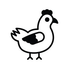 A black  white cartoon drawing of a hen. Line icon style editable stroke