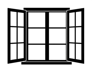A simple, black and white illustration of an open window