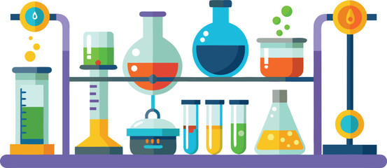 Vibrant science lab illustration with colorful beakers and test tubes ready for educational designs or innovative research presentations now