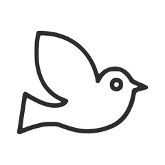 A simple blackoutlined drawing of a dove in flight. Line icon style editable stroke