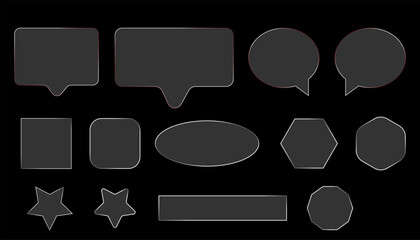 Assorted Shapes with Outline in Dark Gray on Transparent Background. Set of Frames