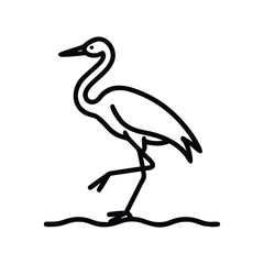 Obraz premium A stylized heron stands in shallow water depicted with bold lines. Line icon style editable stroke