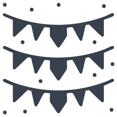 Fototapeta premium Hanging party bunting flags with confetti simple vector glyph icon