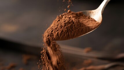 Obraz premium Instant coffee granules pouring from a spoon