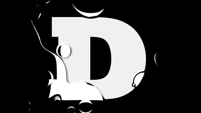 White Letter D Liquid Reveal Graphic Animation Loop Water Drop Text Effect