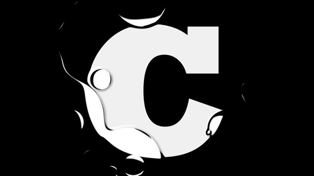 White Letter C Liquid Reveal Graphic Animation Loop Water Drop Text Effect