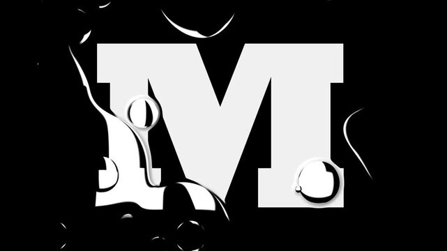 White Letter M Liquid Reveal Graphic Animation Loop Water Drop Text Effect