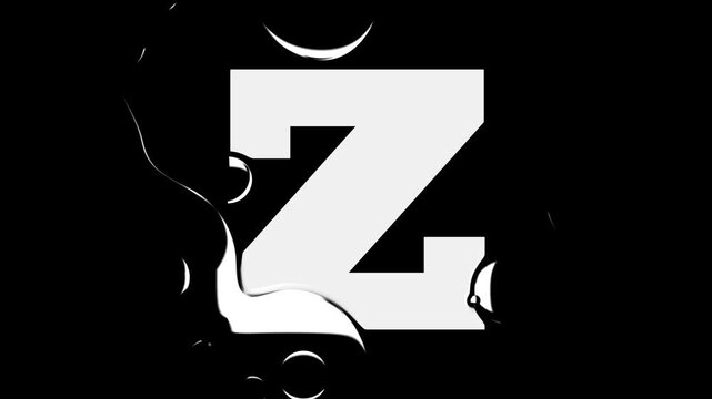 White Letter Z Liquid Reveal Graphic Animation Loop Water Drop Text Effect