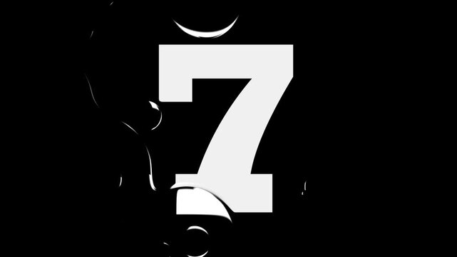 White Number 7 Liquid Reveal Graphic Animation Loop Water Drop Text Effect