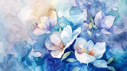 Beautiful watercolor flowers blend soft colors, creating a delicate and vibrant artwork.