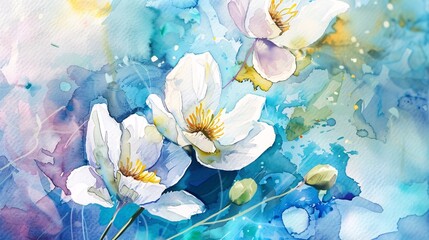 Beautiful watercolor flowers blend soft colors, creating a delicate and vibrant artwork.