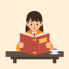 Student studying intently with a book and coffee, perfect for education themes