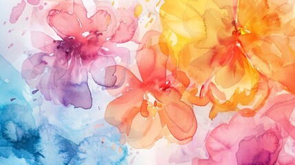 Beautiful watercolor flowers blend soft colors, creating a delicate and vibrant artwork.