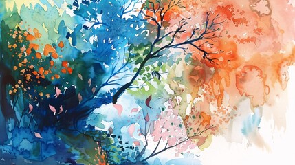 Beautiful watercolor flowers blend soft colors, creating a delicate and vibrant artwork.