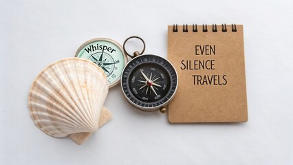 Vintage Compass and Shell with Inspirational Quote for Travel and Adventure Enthusiasts on a Light Background