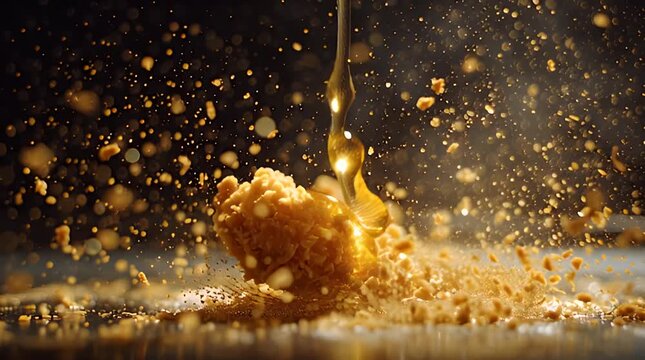 Crispy Fried Chicken Delight Golden Nuggets and Drizzling Sauce Explosion