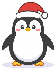 Obraz premium Cartoon penguin wearing a Santa Claus hat with rosy cheeks for Christmas celebrations