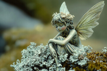 A fairy resting on a patch of soft, velvety lichen