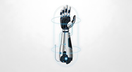 Advanced Robotic Prosthetic Arm Displayed Against White Background.