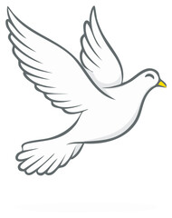 Obraz premium Peaceful white dove flying with wings spread wide in simple outline illustration style