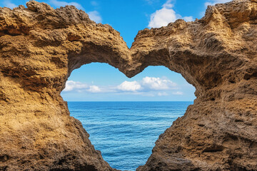 A rock arch with a heart-shaped opening