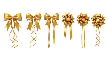 Collection of golden gift bows isolated on transparent background