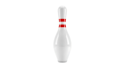 Bowling pin with red stripes isolated on transparent background for sport concept