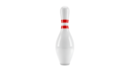 Bowling pin with red stripes isolated on transparent background for sport concept