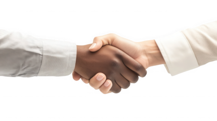 Diverse business people shaking hands symbolizing partnership and collaboration on transparent background