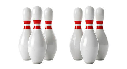 Group of bowling pins isolated on transparent background, ready for a strike